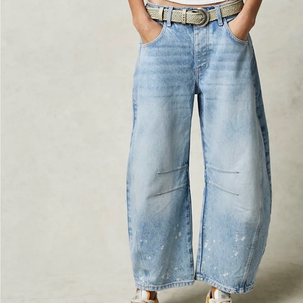Free People We the Free Good Luck Mid Rise Barrel Jeans in Short